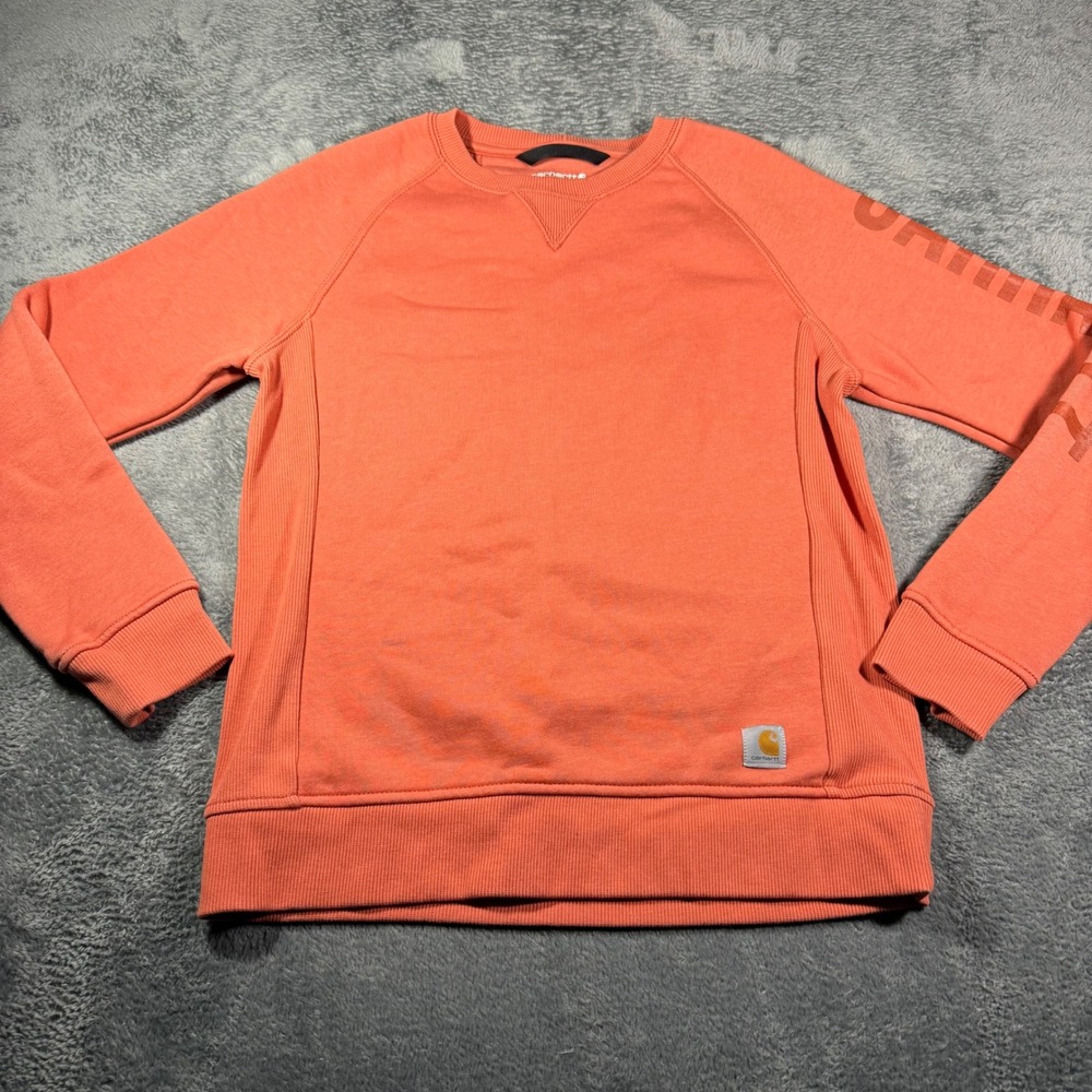 Carhartt Womens Relaxed Fit Crewneck Sweatshirt Coral Orange Raglan Small 104410